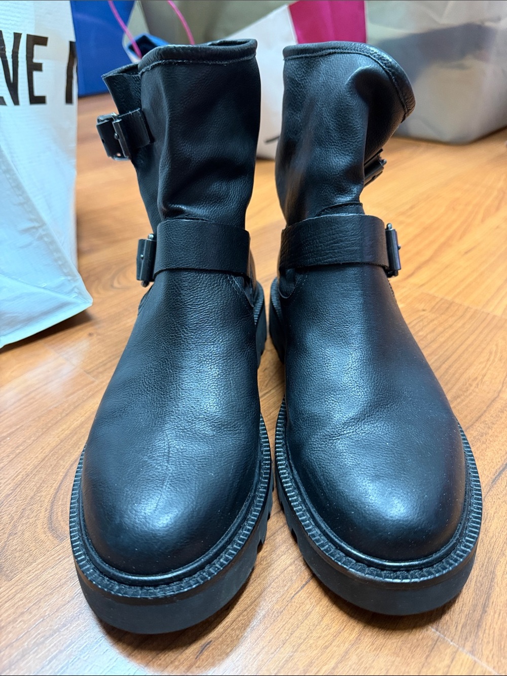 Black Buckle Ankle Boots - Classic Leather Look 8